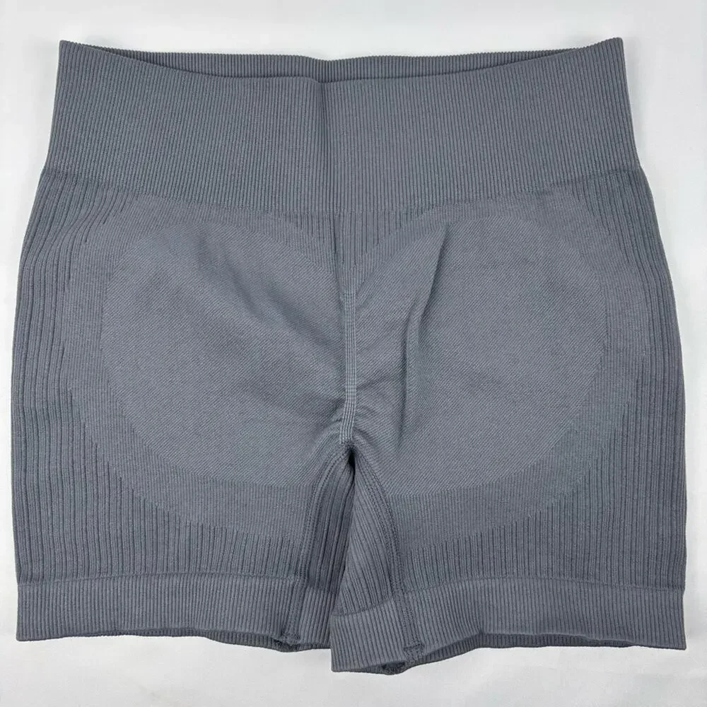 Ribbed Bike Shorts in Dark Gray with butt lifter Gym Active Yoga Workout, Small